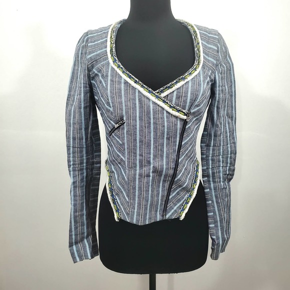 Rebecca Minkoff Structured San Antonio Linen Blend Blazer Jacket Women's Size 4 - Picture 2 of 13